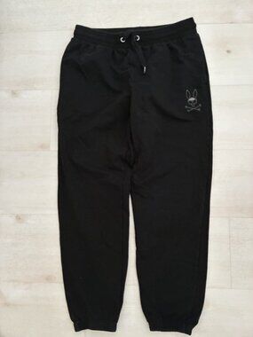 Psycho Bunny Men's Black Embroidered Logo Jogger Sweatpants Size Large